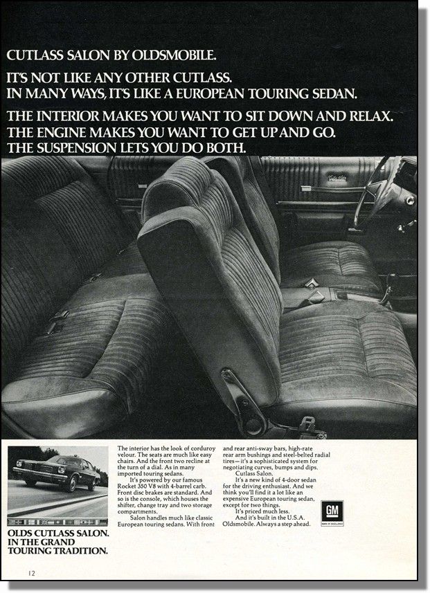 1973 Oldsmobile Cutlass Salon Car Interior PhotoAd Item L10A0054138