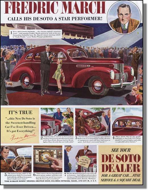 1939 DeSoto Automobile Fredric March Hollywood Premiere carad