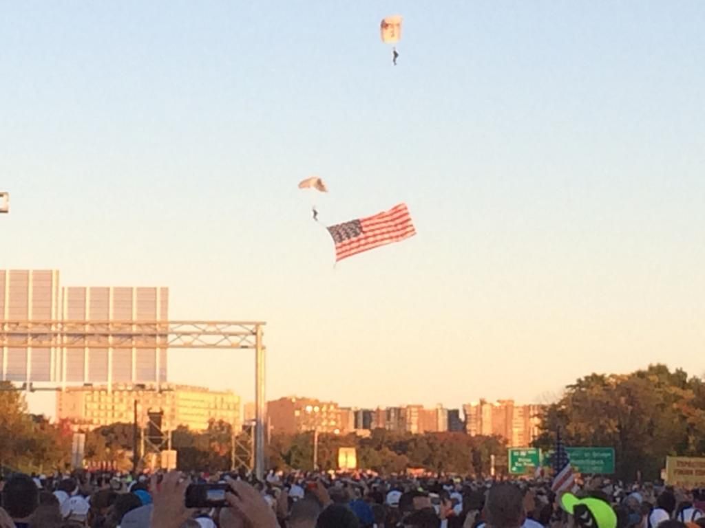 Parachutists Land at the Starting Line