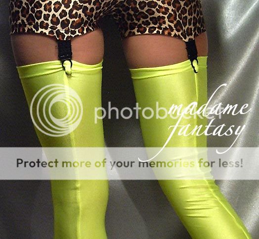 Sexy Neon Yellow Opaque Shiny Spandex Stockings - Madame Fantasy