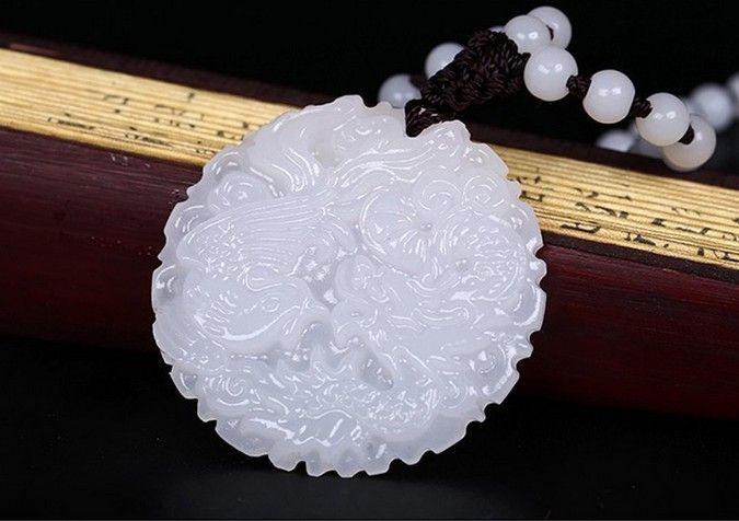 100% hand-carved Chinese natural jade Dragon/phoenix pendant Amulet ...