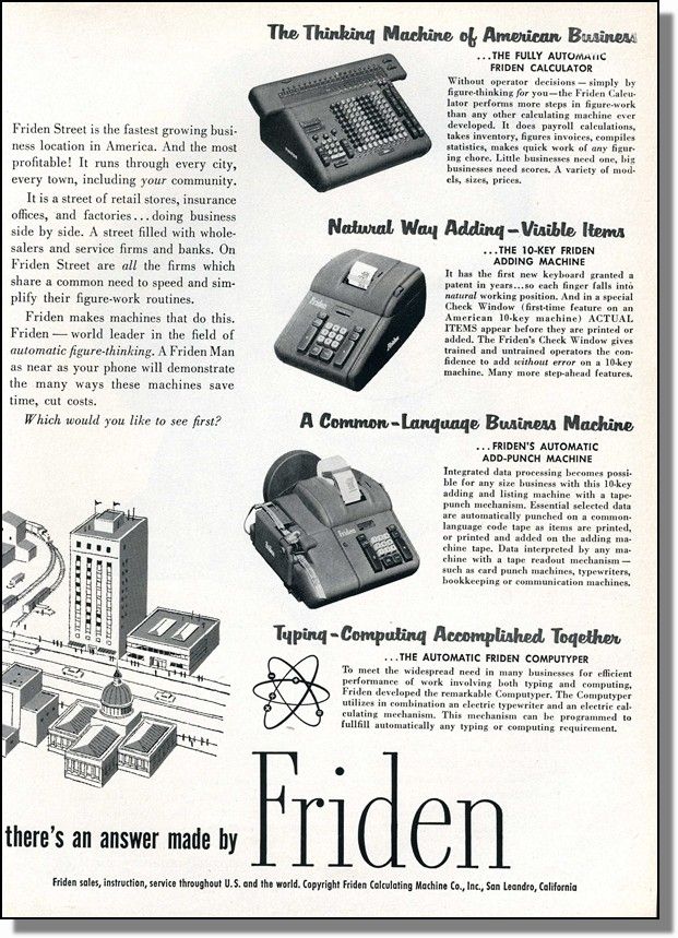 1956 Friden Calculator   The Thinking Machine Print Ad  