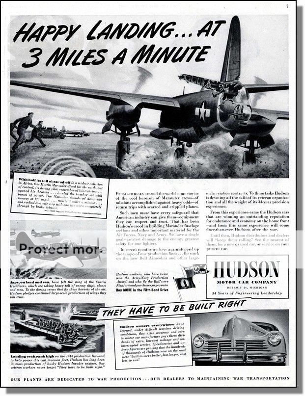 1944 Hudson Motor Car Co. War Time Production, Print Ad  