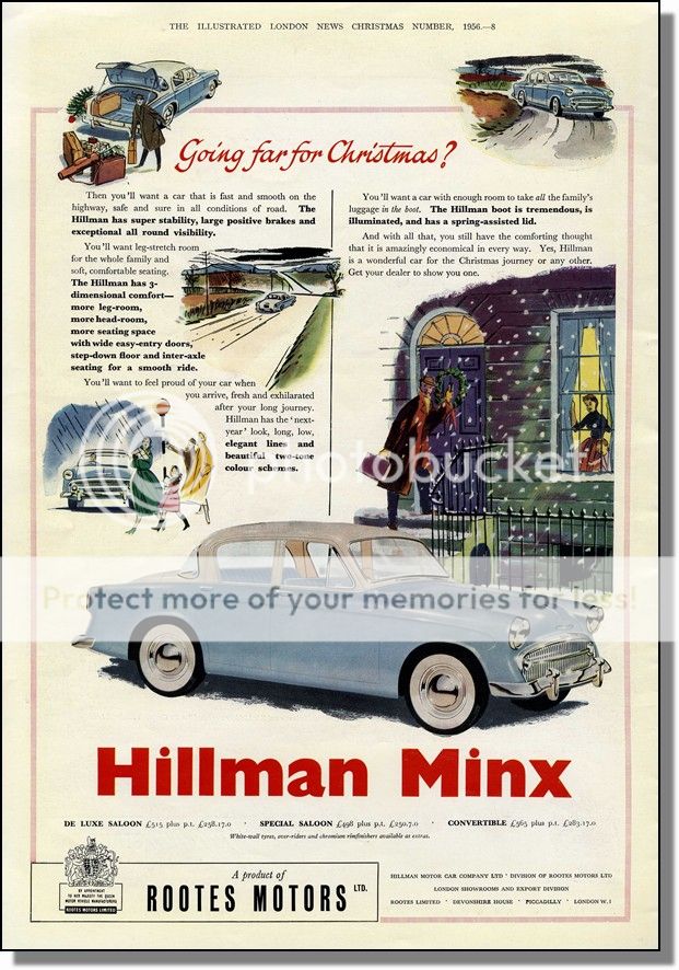 1956 Rootes Hillman Minx for Christmas Travel Car Ad  