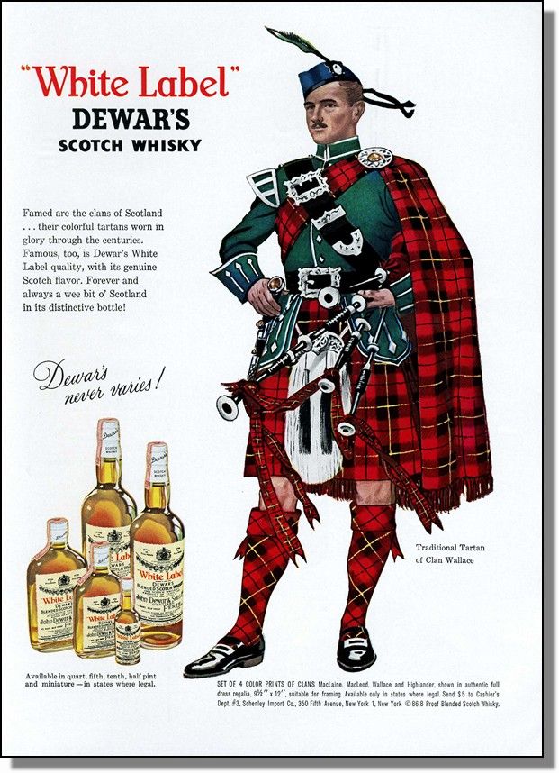 1962 Tartan of Clan Wallace   Dewars Scotch Whisky Ad  