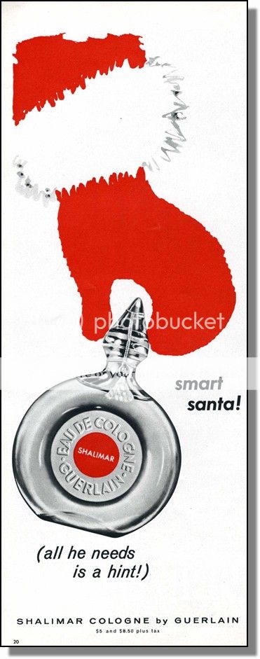 1962 Smart Santa   Shalimar Cologne Guerlain, Print Ad  