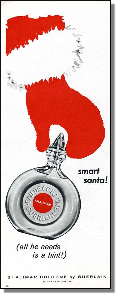 1962 Smart Santa   Shalimar Cologne Guerlain, Print Ad  