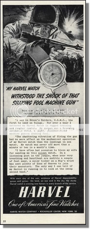 1943 tommy gun browning rifle harvel wrist watch ad
