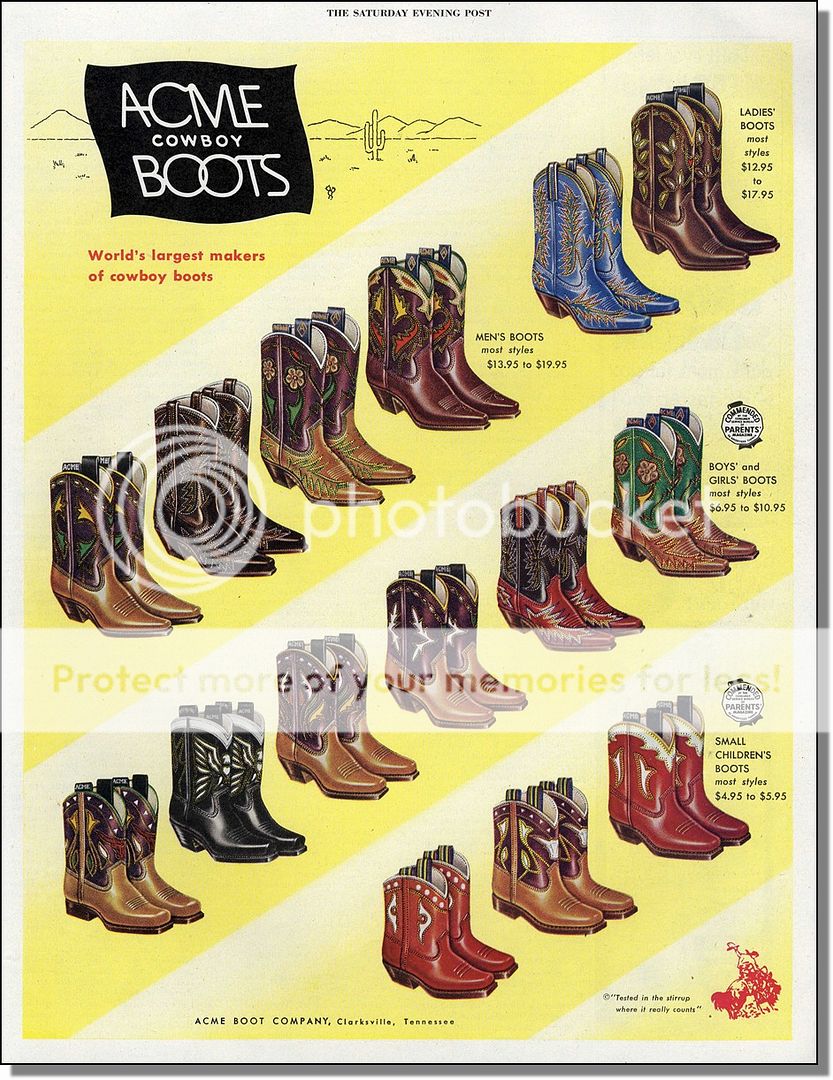1952 Acme Cowboy Boots, 15 styles 